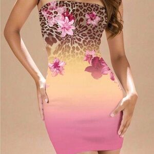 Floral Print Bodycon Dress in Pink and Cream